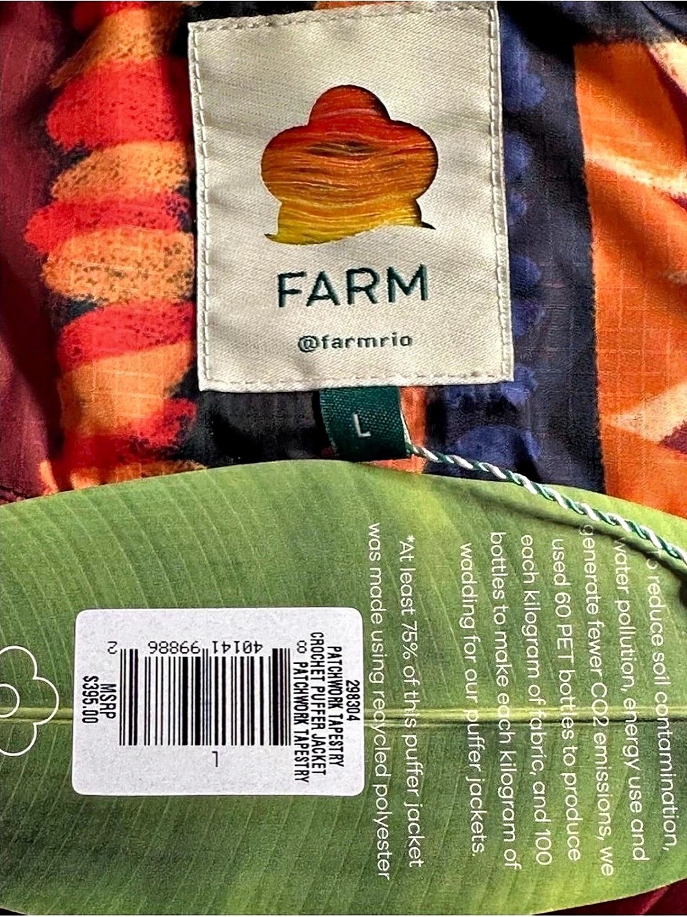 Farm Rio Puffer Jacket Printed in Multicolor Size Large NWT - Picture 7 of 8